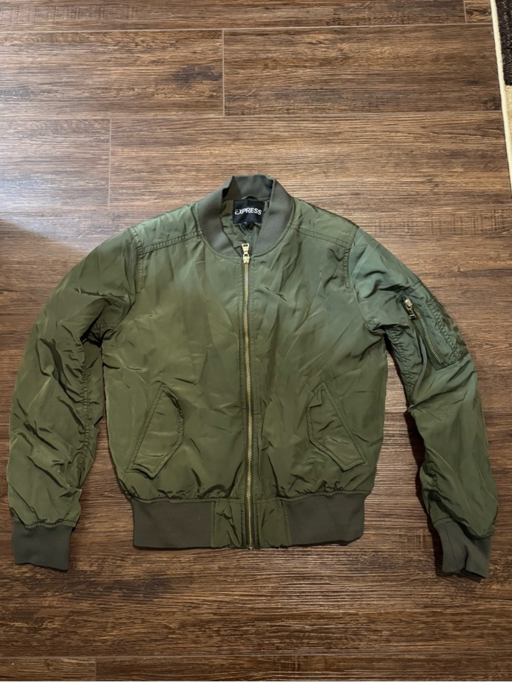 Express Olive Green Bomber Jacket